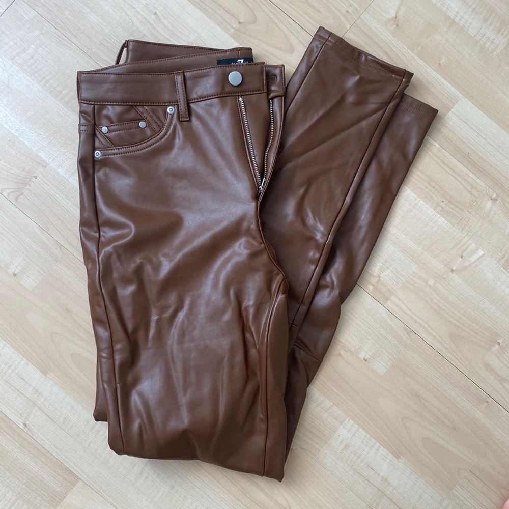 Faux brown leather pants